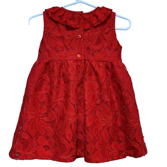 Wonder Nation Girls 18 Mos Red Lacy Sleeveless Machine Washable Frilly Dress - Picture 3 of 5